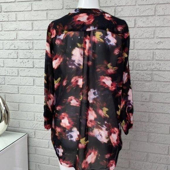Kut from the Kloth Women Black Floral Long Sleeve Chiffon Blouse Size M - Picture 5 of 9